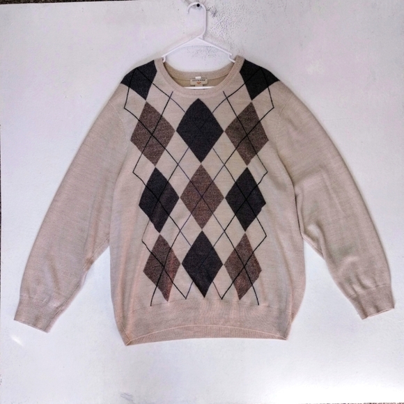 Dockers Knit Sweater Men XXL Beige Diamond Charlie Brown Casual Preppy EUC - Picture 1 of 10